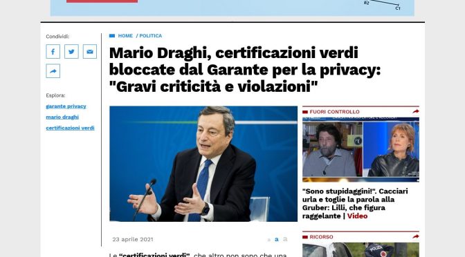 Italian Agency on Privacy blocks Draghi’s Vaccine Passport