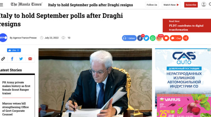 Italy to hold snap elections on Sept 25th, a historic political event