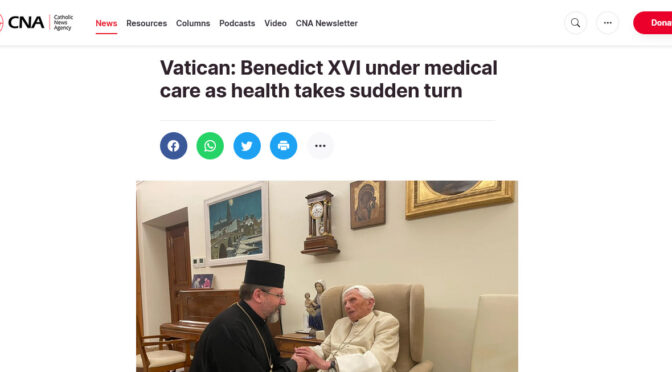 VATICAN: Pope Benedict XVI reportedly very ill
