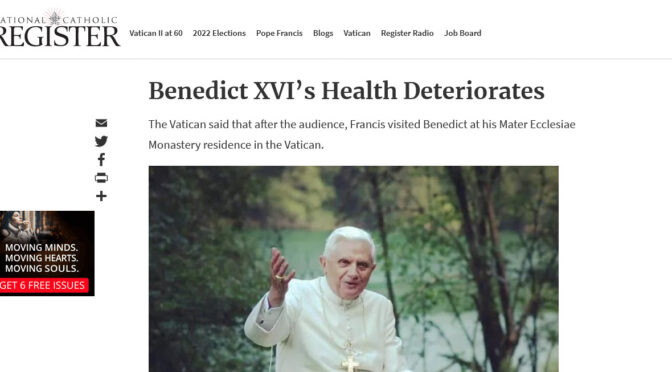 Pope Benedict XVI: Progressive Kidney Failure & Heart Palpitations