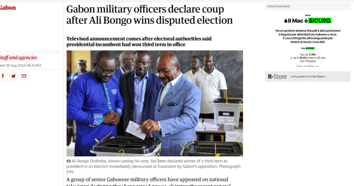 GABON: Military Leaders stage coup d’etat, following disputed re ...