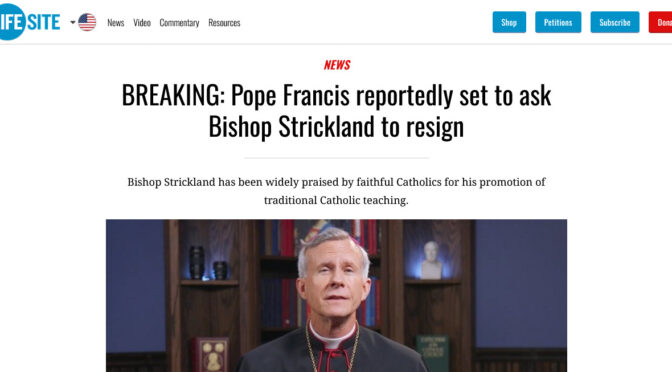 VATICAN: Pope Francis is rumored to be preparing to ask Bishop Strickland to resign