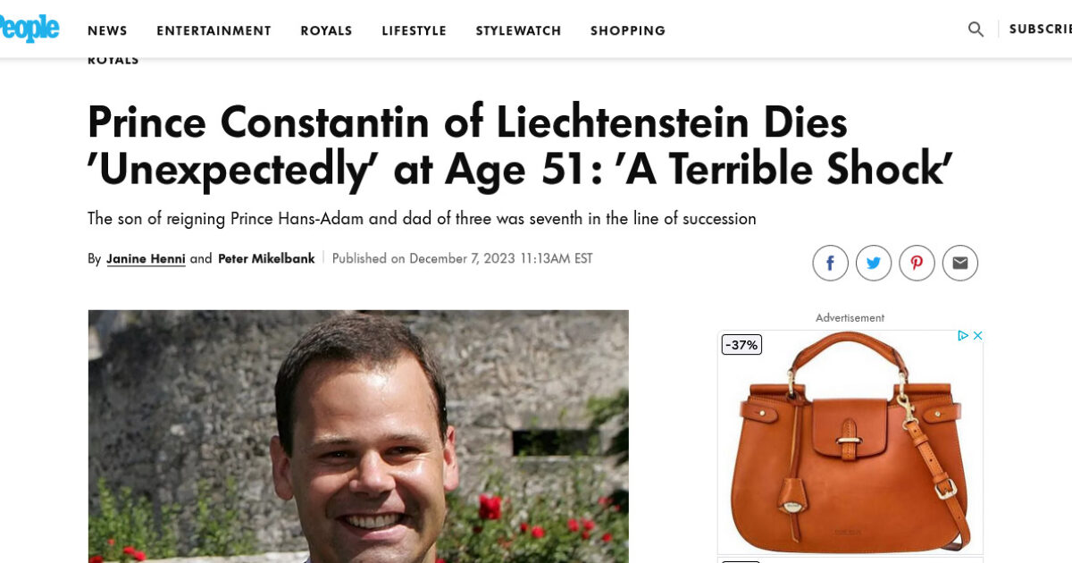 LIECHTENSTEIN Prince Constantin drops dead at 51, had been DeathVaxxed