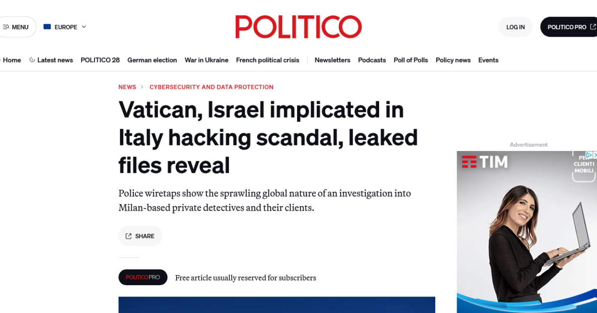 ITALY: Israeli-Vatican Spy hacker investigated for stealing sensitive ...