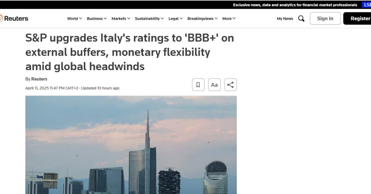 Italy’s Credit Rating raised to BBB+ by Standard and Poor’s Global ...