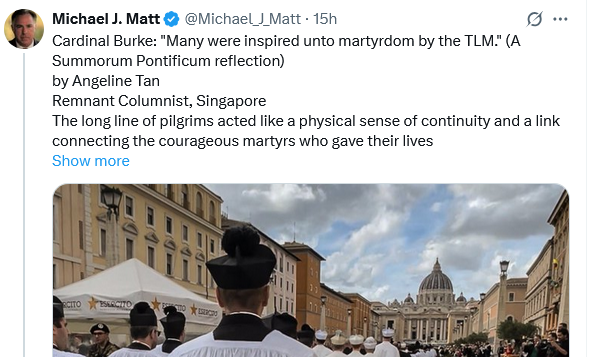 Cardinal Burke urges Young People to die for the Latin Liturgy?